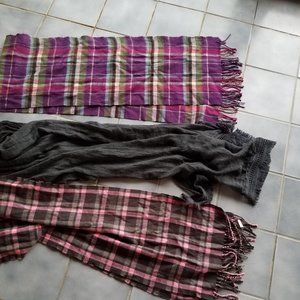 LOT of 3 Scarves, gray chiffon scarf, plaid cashmere scarves - MOVING SALE